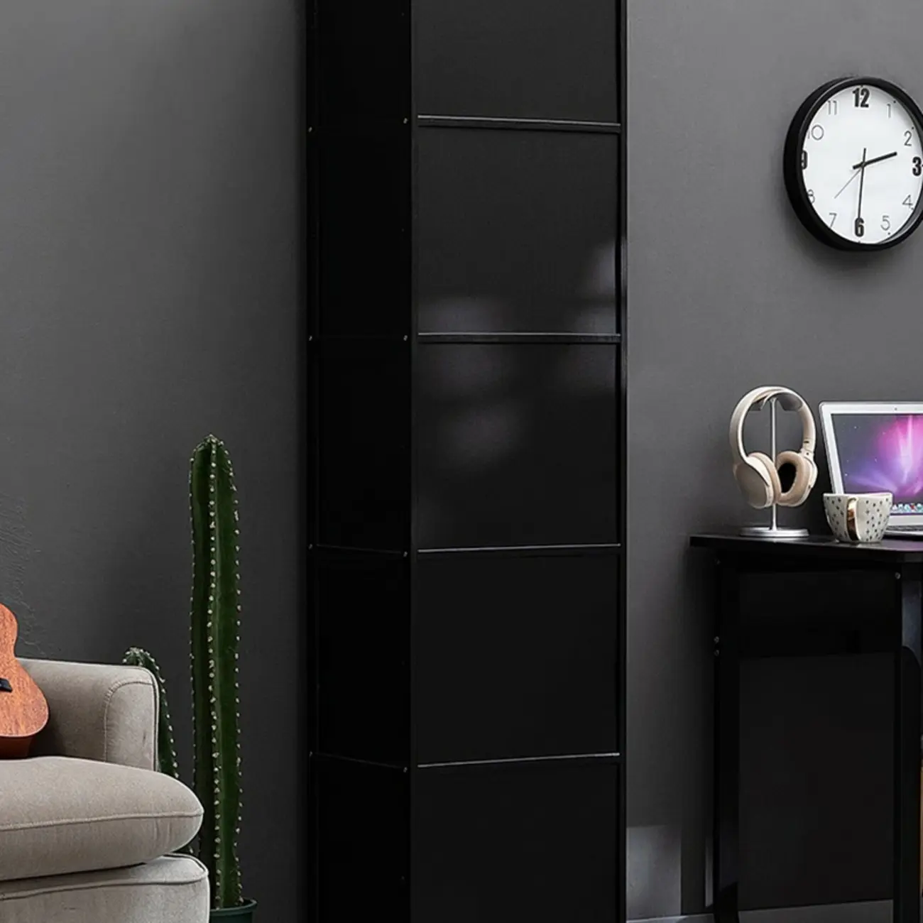 Sleek Black Bamboo Glass Display Cabinet for Living Room Image - 19 | homeyfad