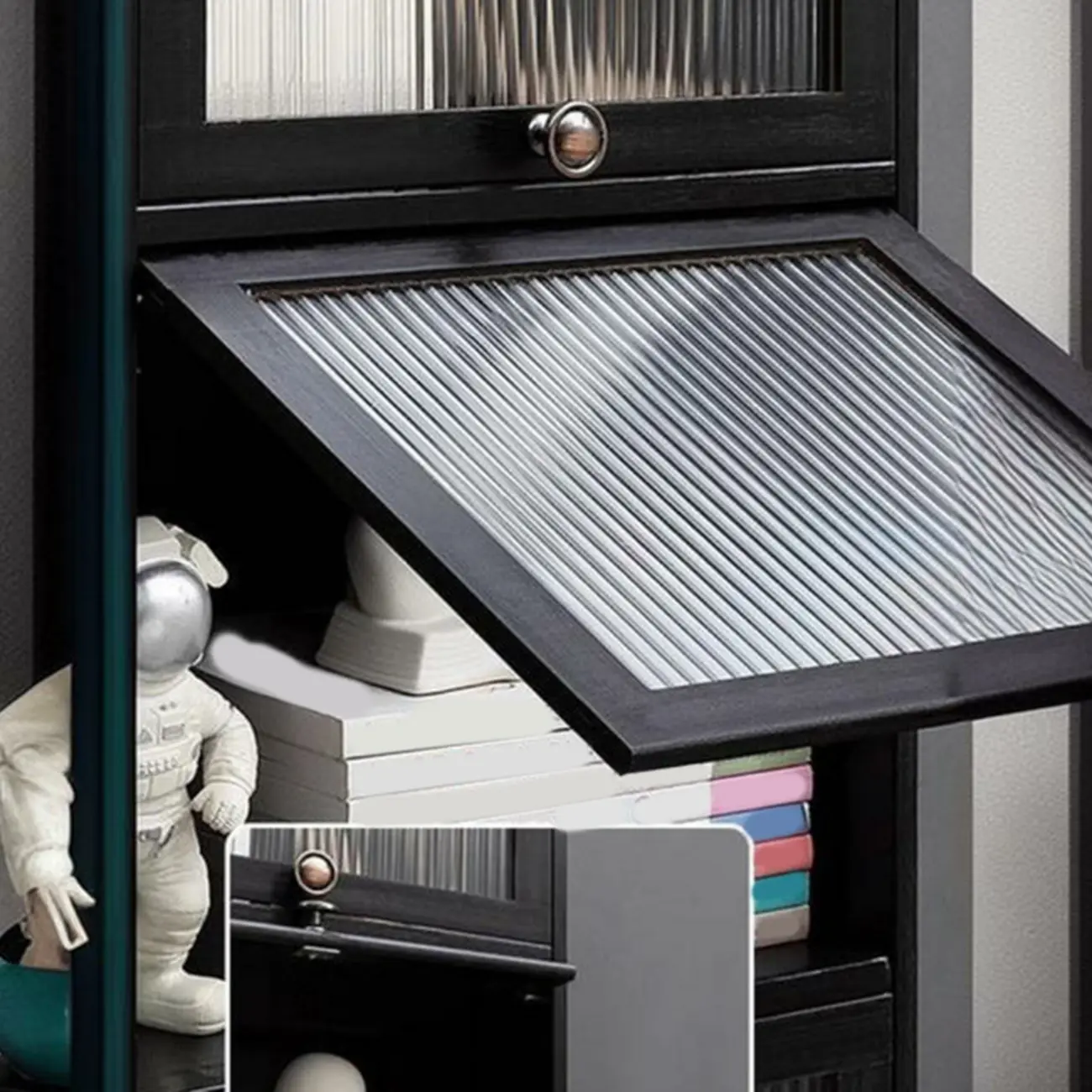 Sleek Black Bamboo Glass Display Cabinet for Living Room Image - 21 | homeyfad