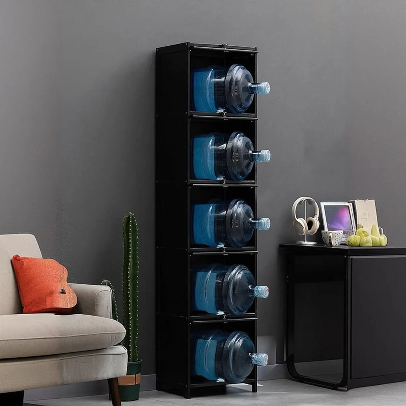 Sleek Black Bamboo Glass Display Cabinet for Living Room Image - 23 | homeyfad