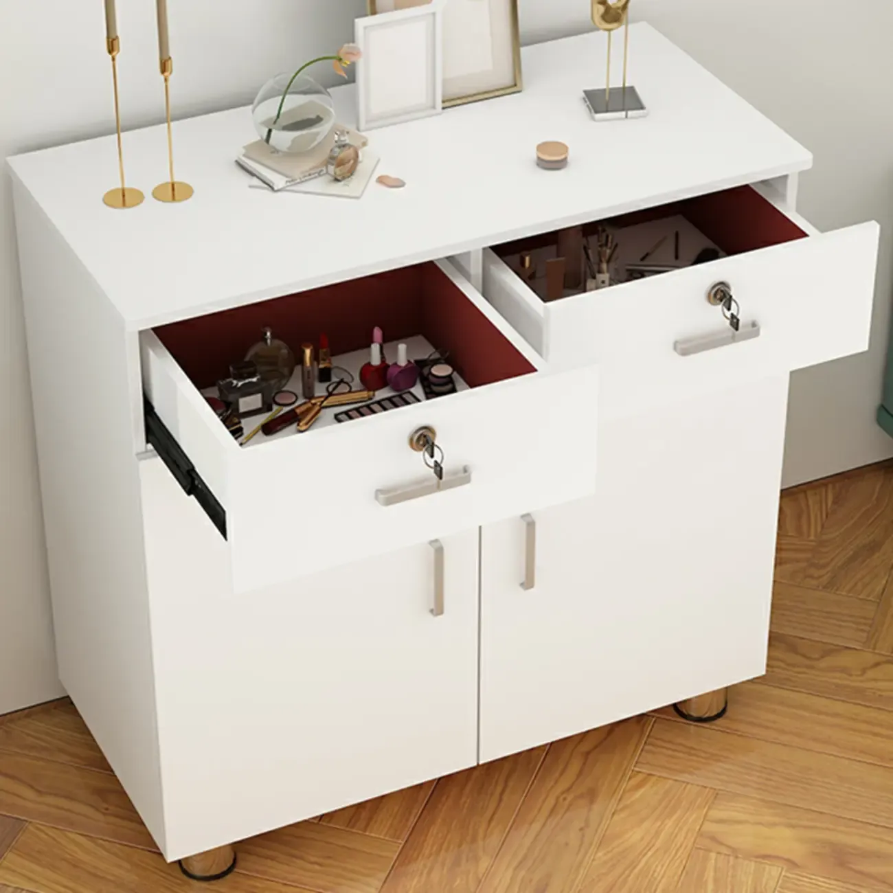 Durable Natural White Wooden Lockable Filing Cabinet for Office Image - 4