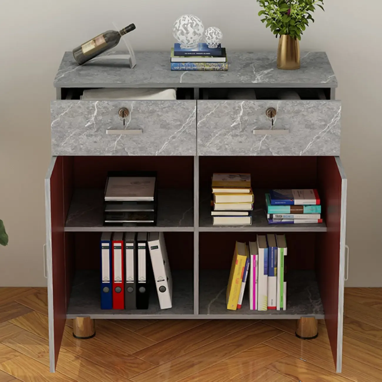 Durable Natural White Wooden Lockable Filing Cabinet for Office Image - 5
