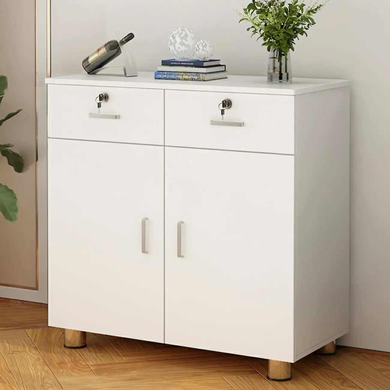 Durable Natural White Wooden Lockable Filing Cabinet for Office Image - 3
