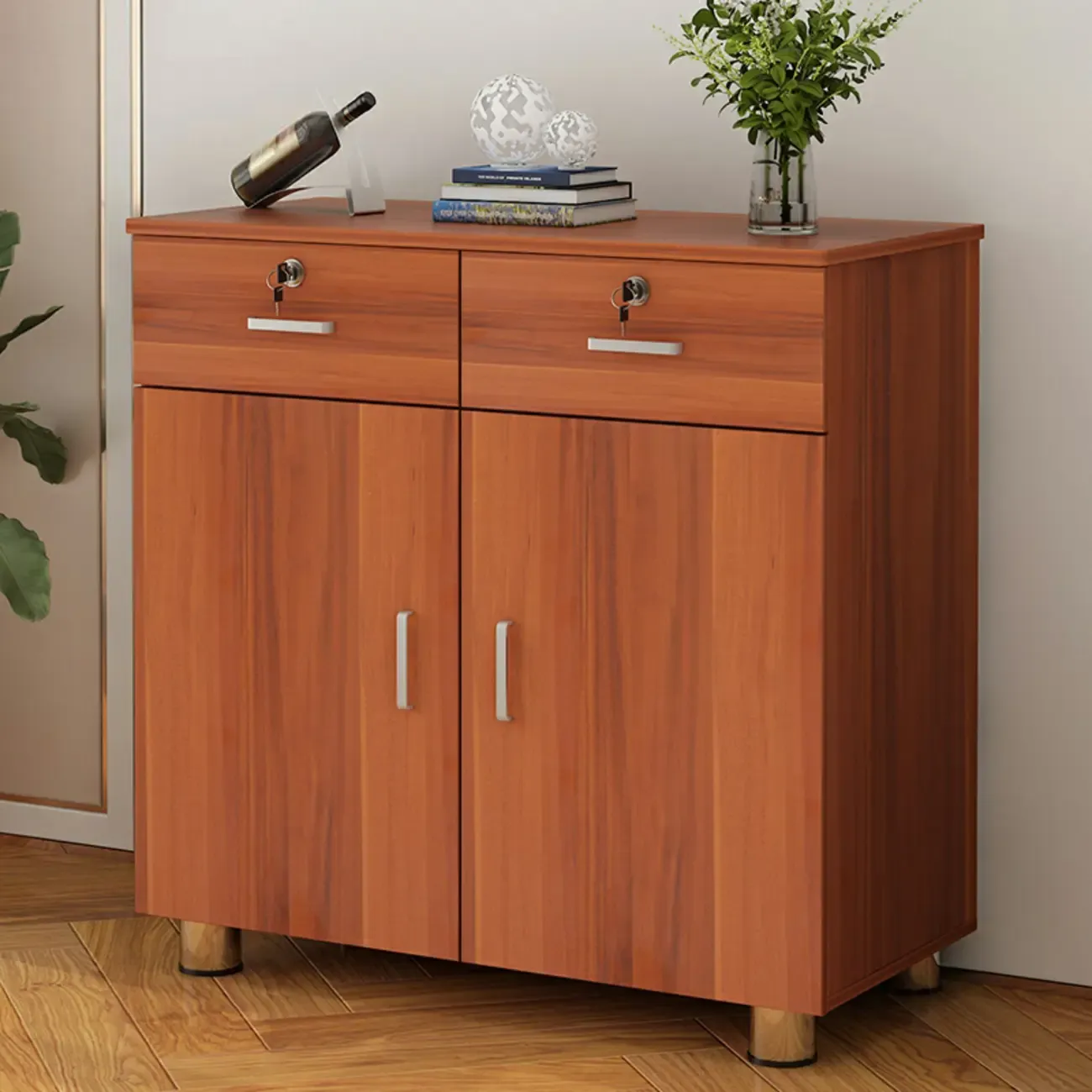 Durable Natural White Wooden Lockable Filing Cabinet for Office Image - 2