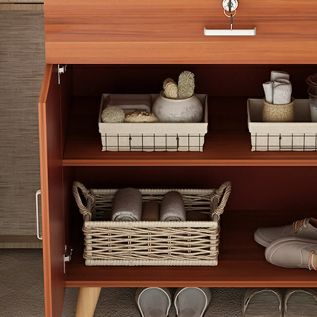 Durable Natural White Wooden Lockable Filing Cabinet for Office Image - 8 | homeyfad