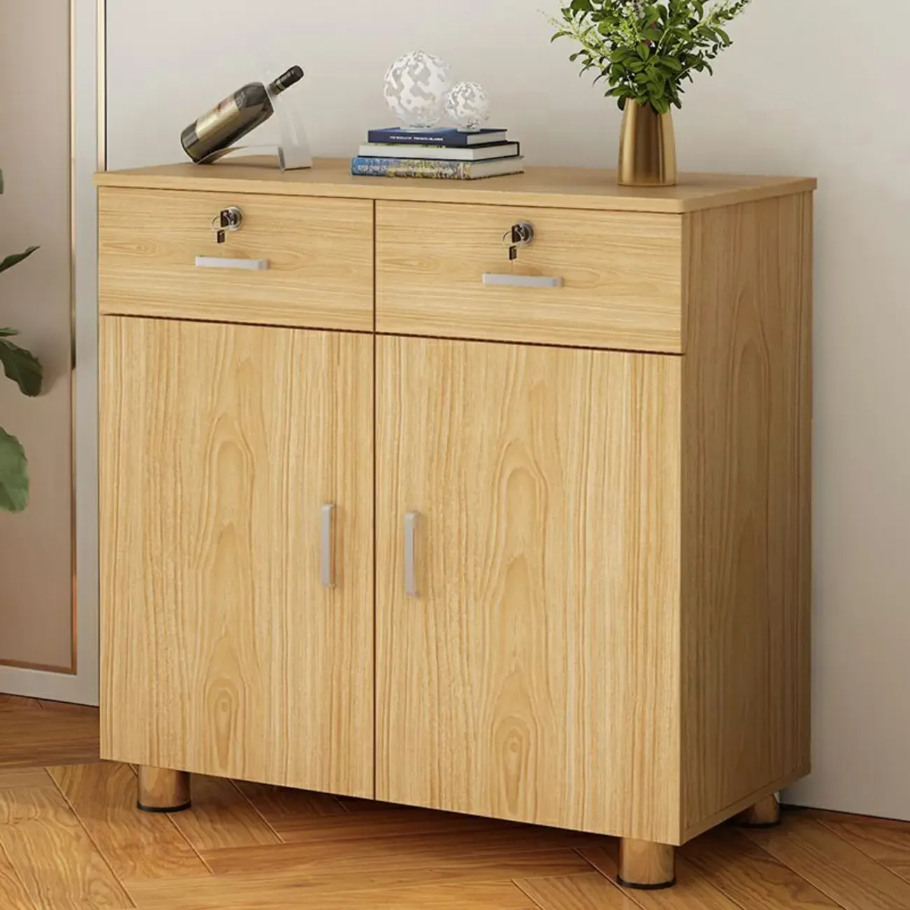 Durable Natural White Wooden Lockable Filing Cabinet for Office Image - 9