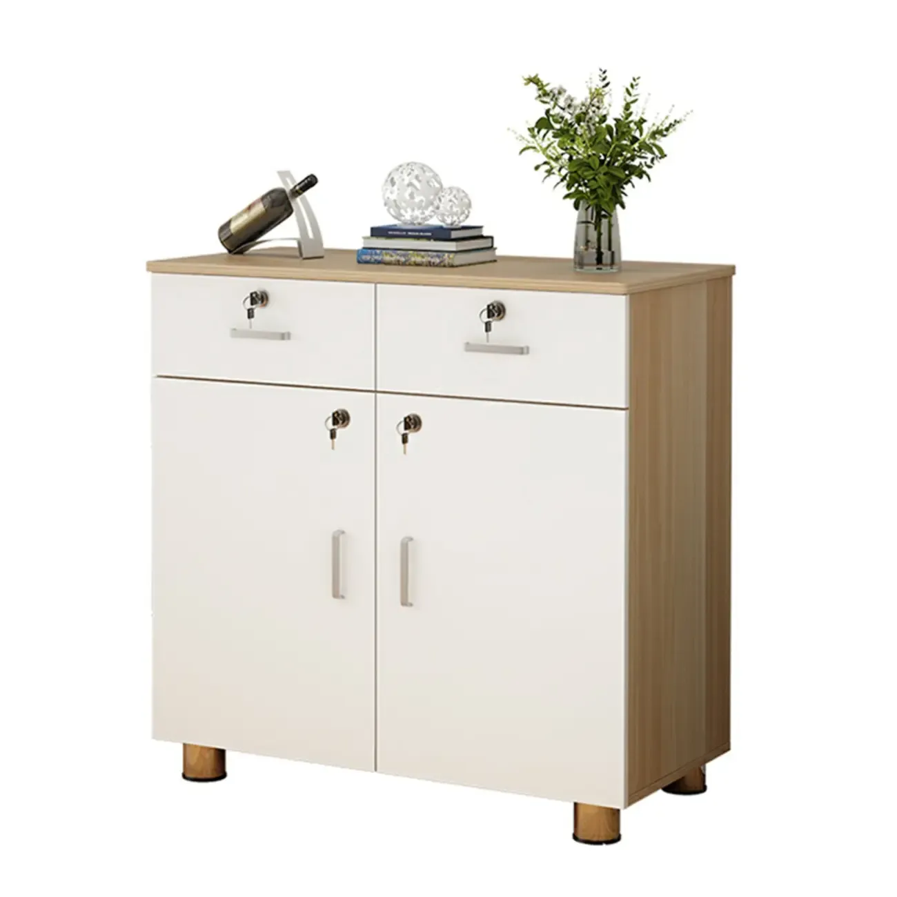 Durable Natural White Wooden Lockable Filing Cabinet for Office Image - 10