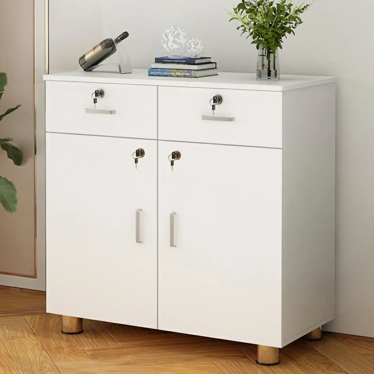 Durable Natural White Wooden Lockable Filing Cabinet for Office Image - 14