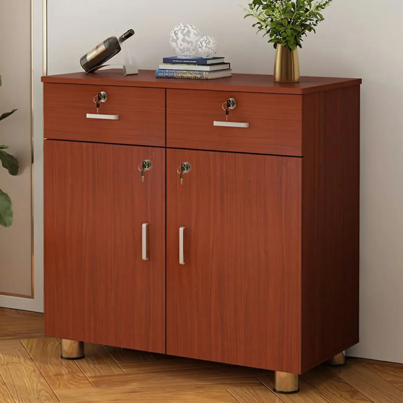 Durable Natural White Wooden Lockable Filing Cabinet for Office Image - 16