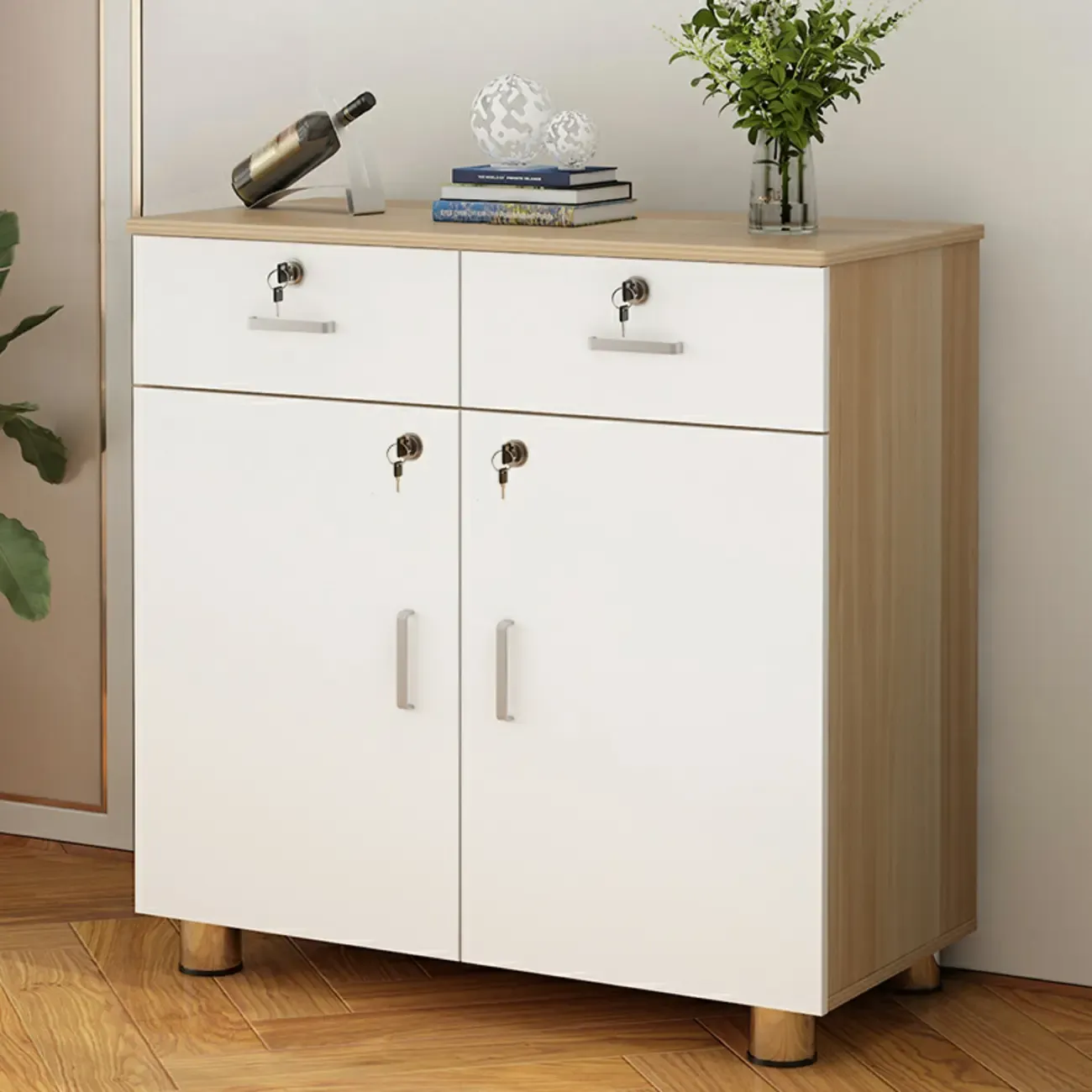 Durable Natural White Wooden Lockable Filing Cabinet for Office Image - 17
