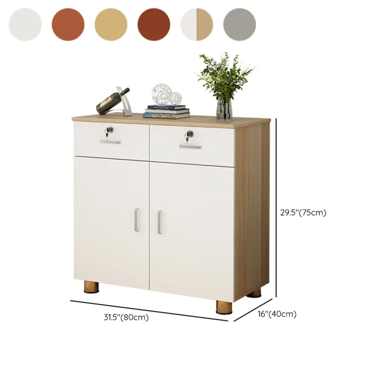 Durable Natural White Wooden Lockable Filing Cabinet for Office #size
