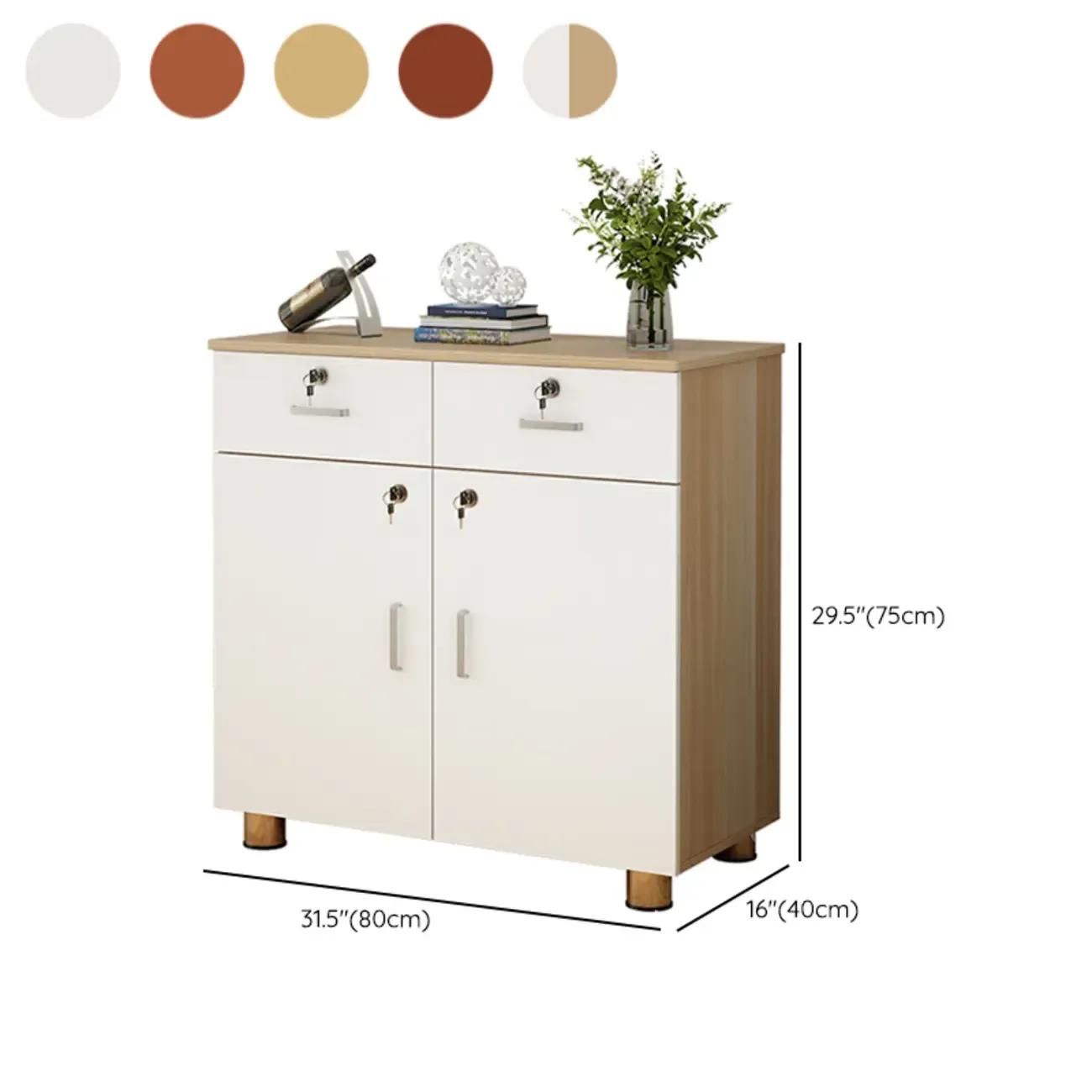Durable Natural White Wooden Lockable Filing Cabinet for Office Image - 19