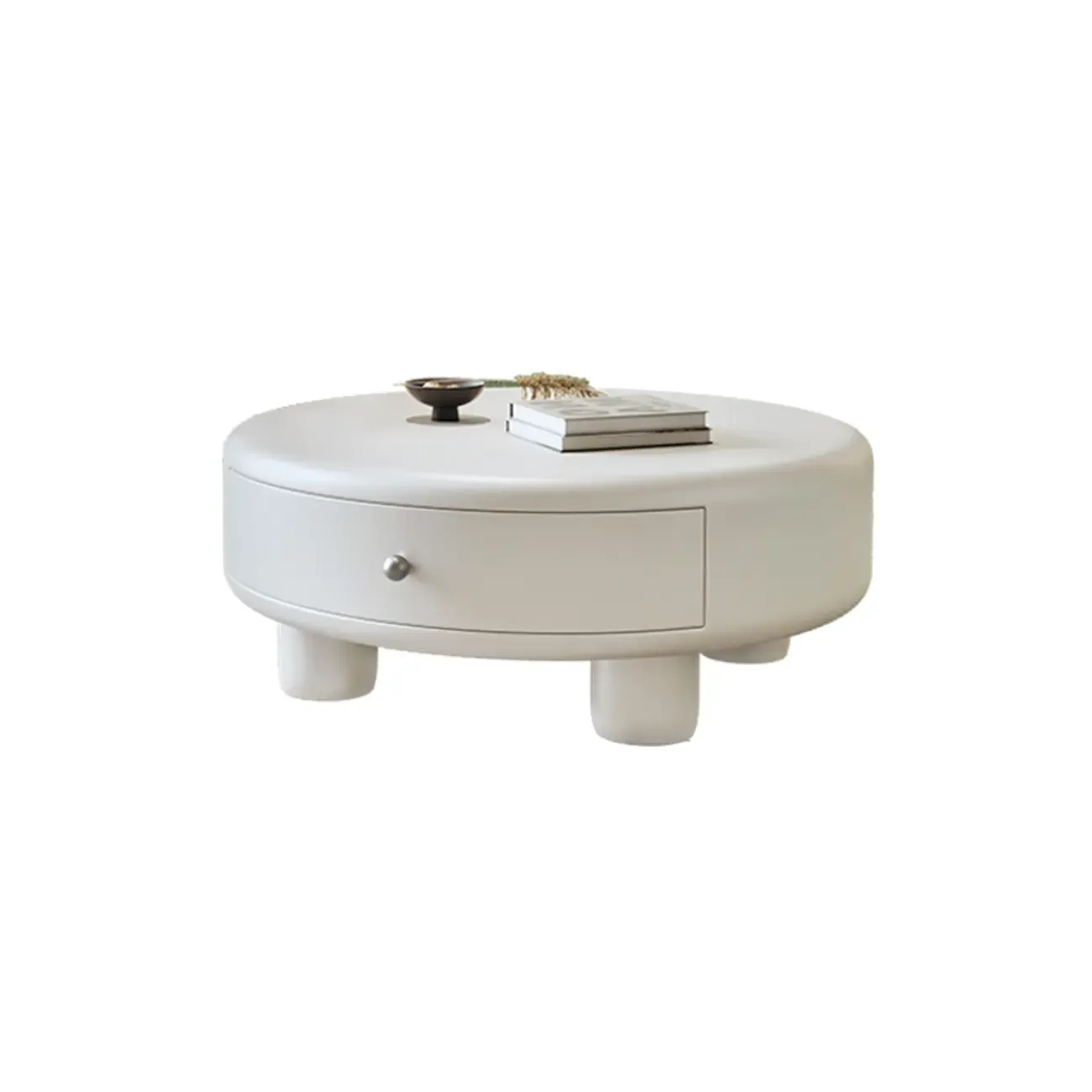 Cream Round Elegant Drawers Round Wood Coffee Table Image - 5