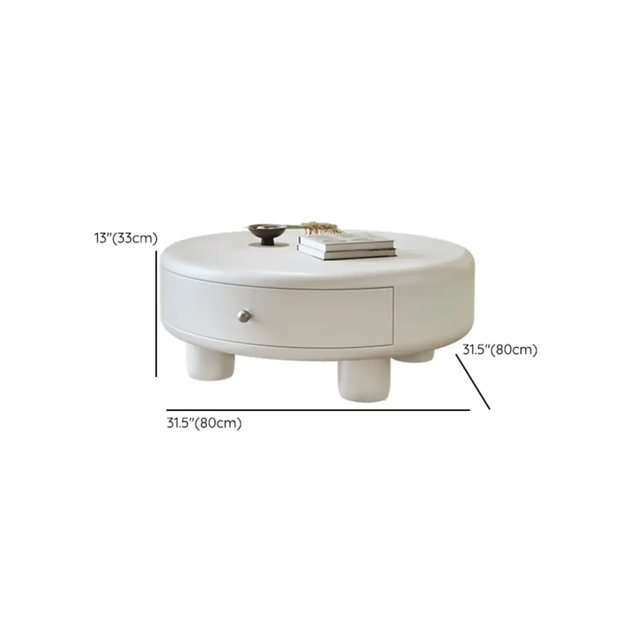 Cream Round Elegant Drawers Round Wood Coffee Table #size