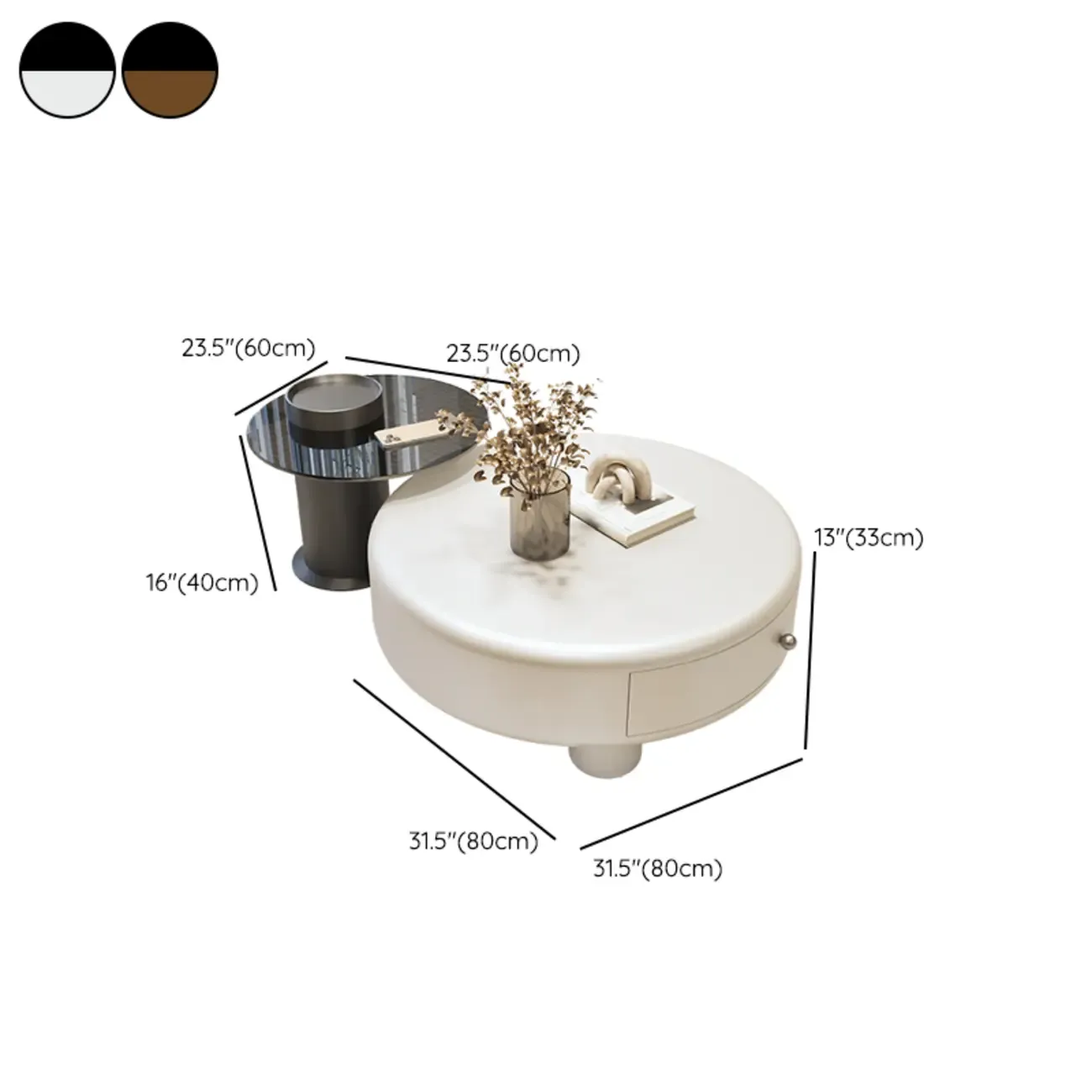 Cream Round Elegant Drawers Round Wood Coffee Table Image - 16