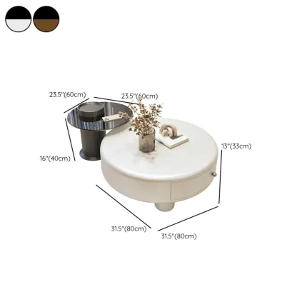 Cream Round Elegant Drawers Round Wood Coffee Table Image - 16