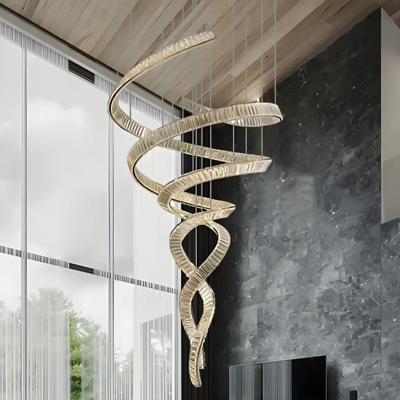 Gold Spiral Crystal Chandeliers Modern Artistic Design Image - 5