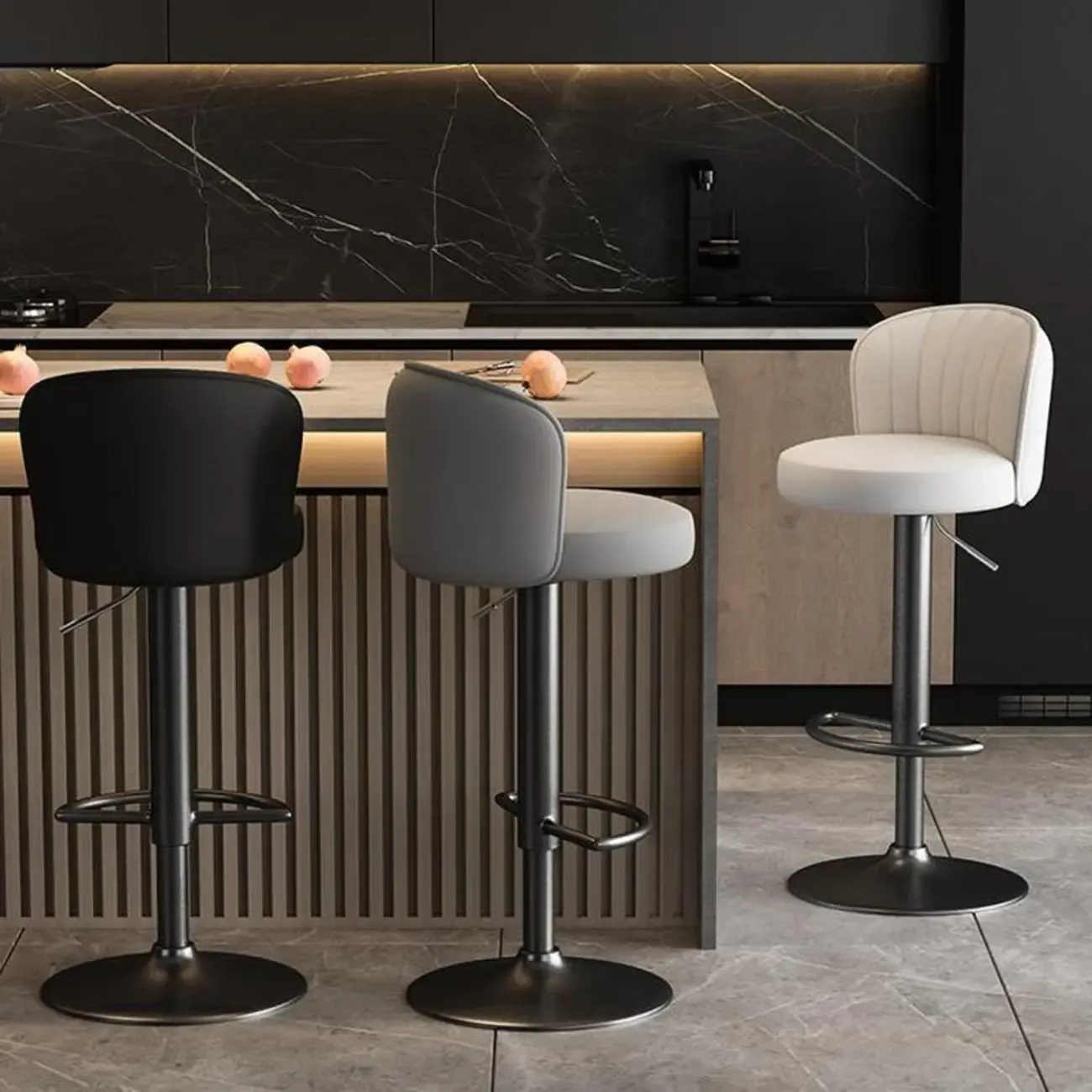 Modern Leather Adjustable Swivel Bar Stools with Back Image - 1