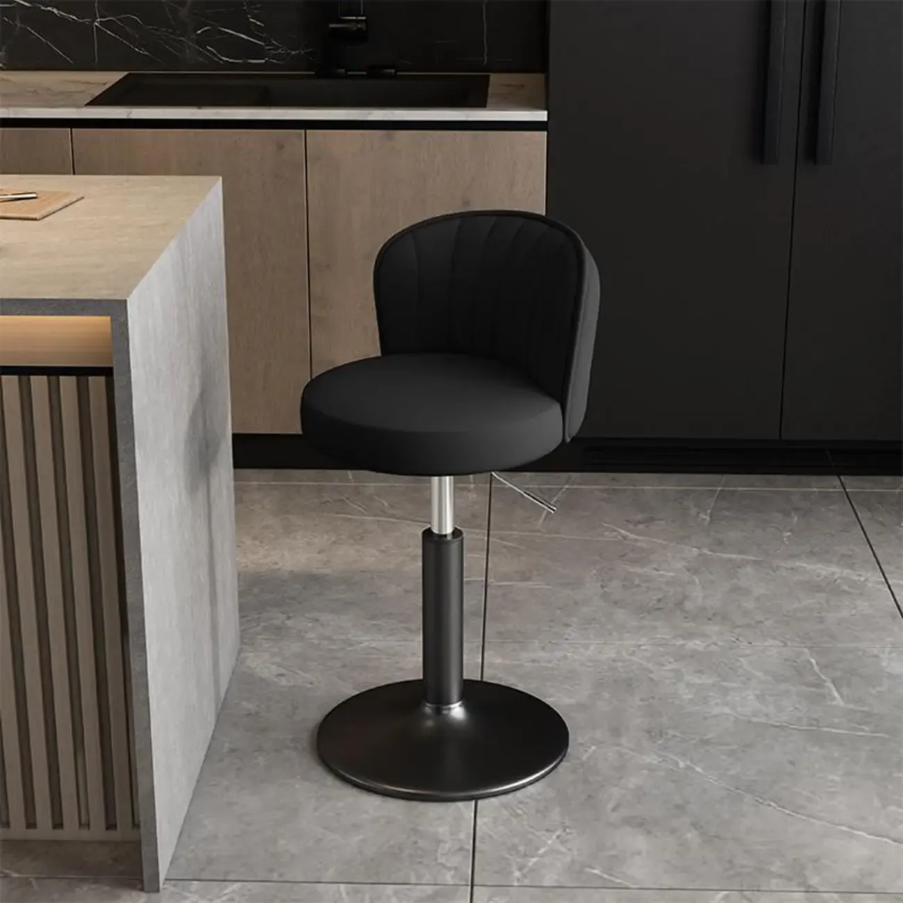 Modern Leather Adjustable Swivel Bar Stools with Back Image - 2