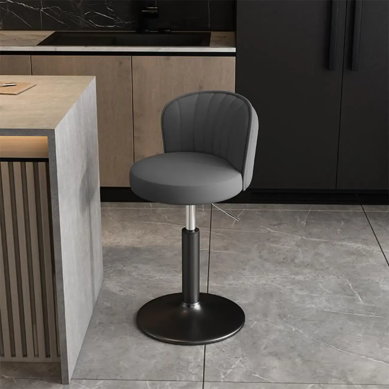 Modern Leather Adjustable Swivel Bar Stools with Back Image - 3