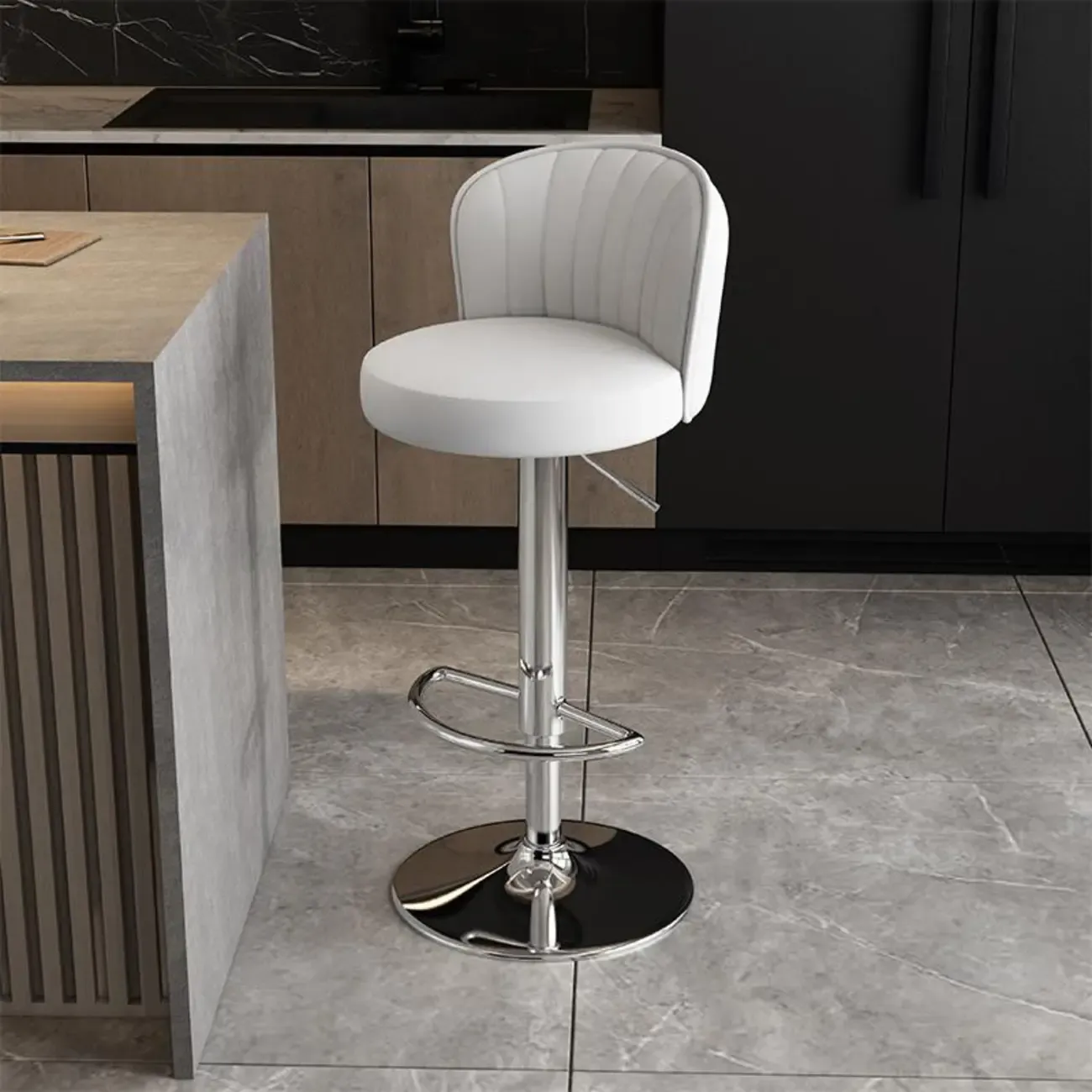 Modern Leather Adjustable Swivel Bar Stools with Back Image - 4