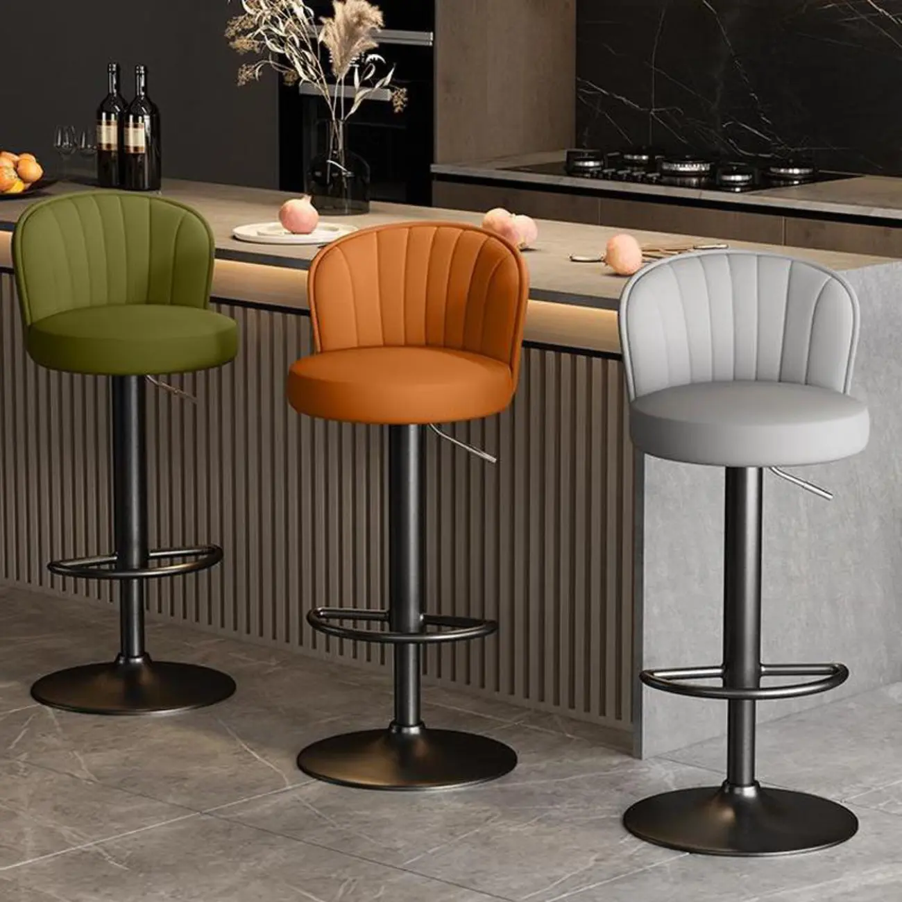 Modern Leather Adjustable Swivel Bar Stools with Back Image - 5 | homeyfad