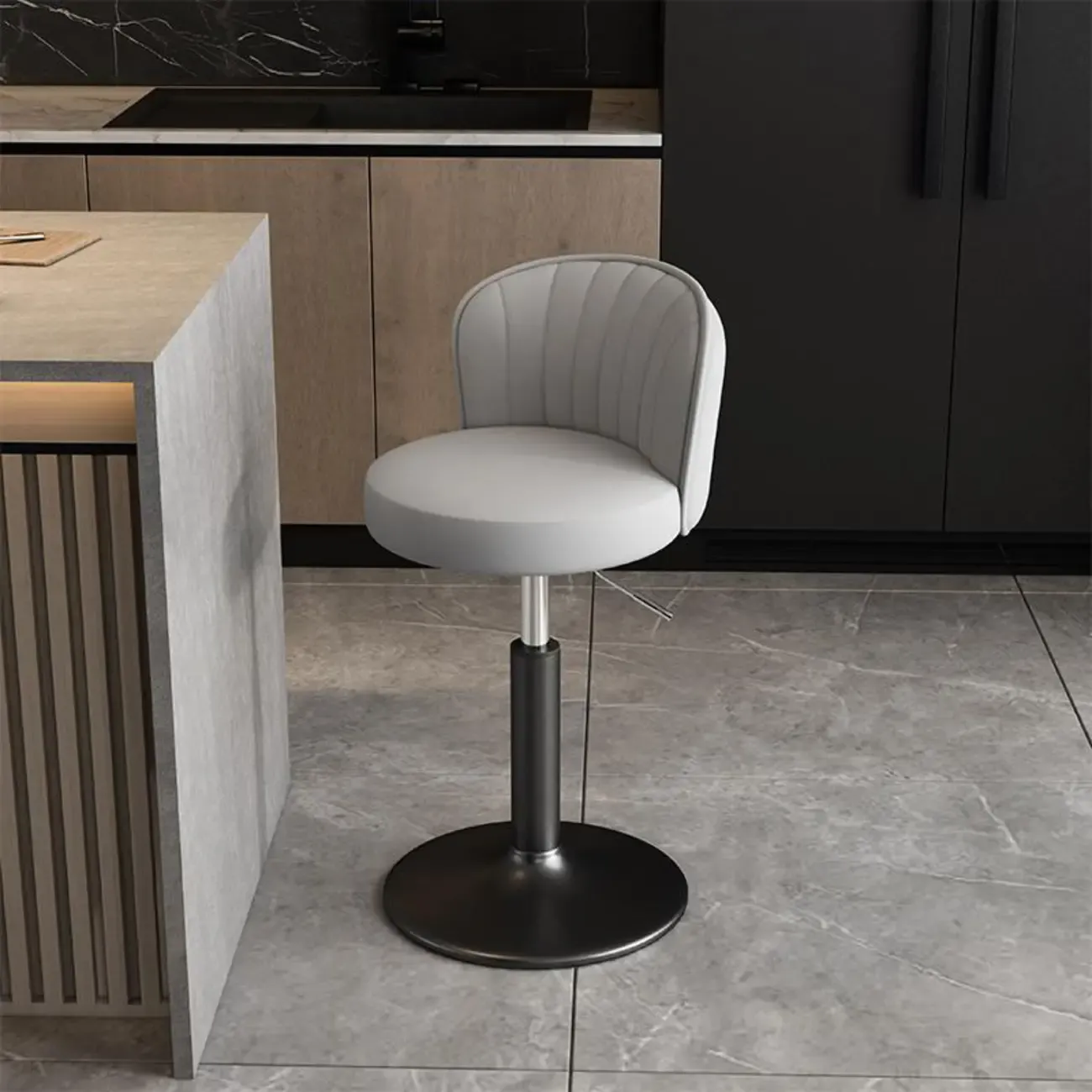 Modern Leather Adjustable Swivel Bar Stools with Back Image - 6