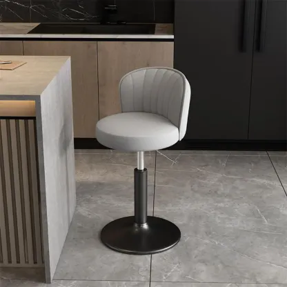Modern Leather Adjustable Swivel Bar Stools with Back Image - 6