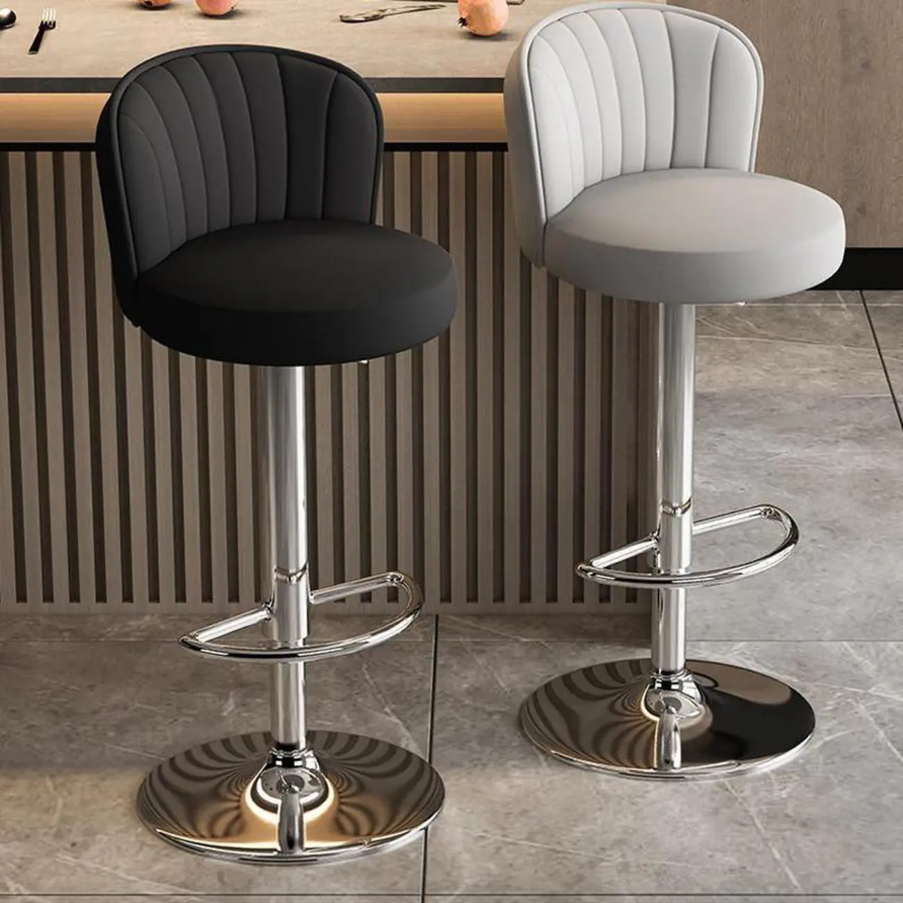 Modern Leather Adjustable Swivel Bar Stools with Back Image - 8 | homeyfad