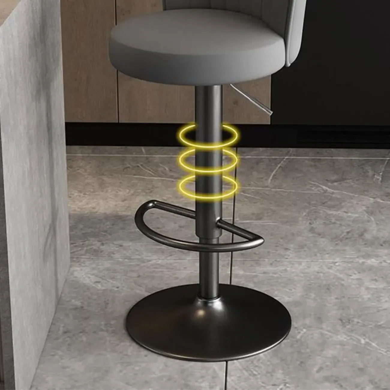 Modern Leather Adjustable Swivel Bar Stools with Back Image - 11