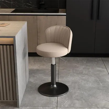 Modern Leather Adjustable Swivel Bar Stools with Back Image - 14