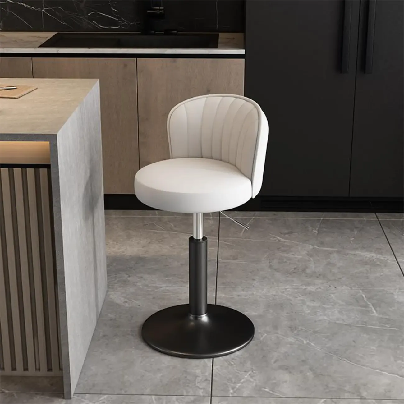 Modern Leather Adjustable Swivel Bar Stools with Back Image - 16