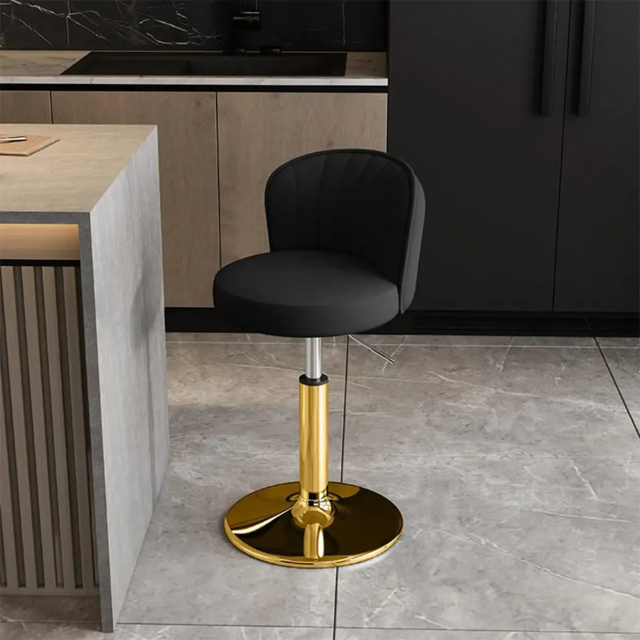Modern Leather Adjustable Swivel Bar Stools with Back Image - 17