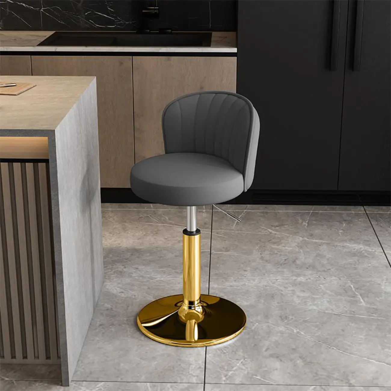 Modern Leather Adjustable Swivel Bar Stools with Back Image - 23 | homeyfad