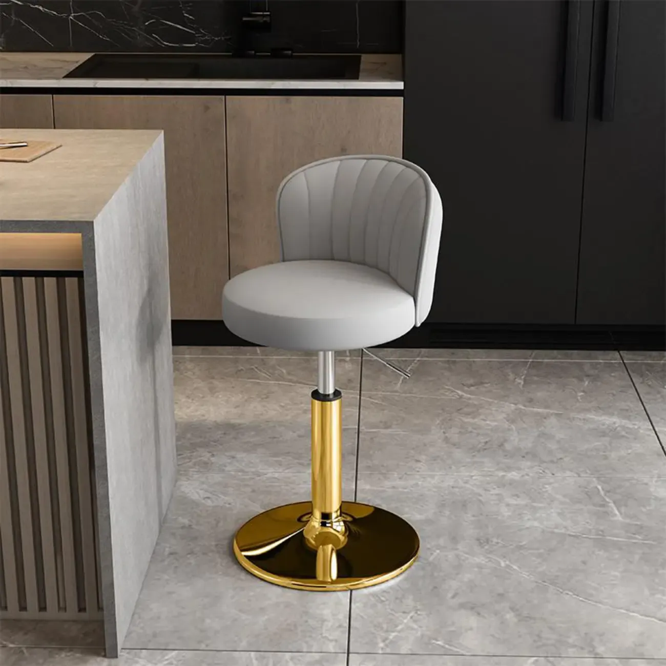 Modern Leather Adjustable Swivel Bar Stools with Back Image - 19