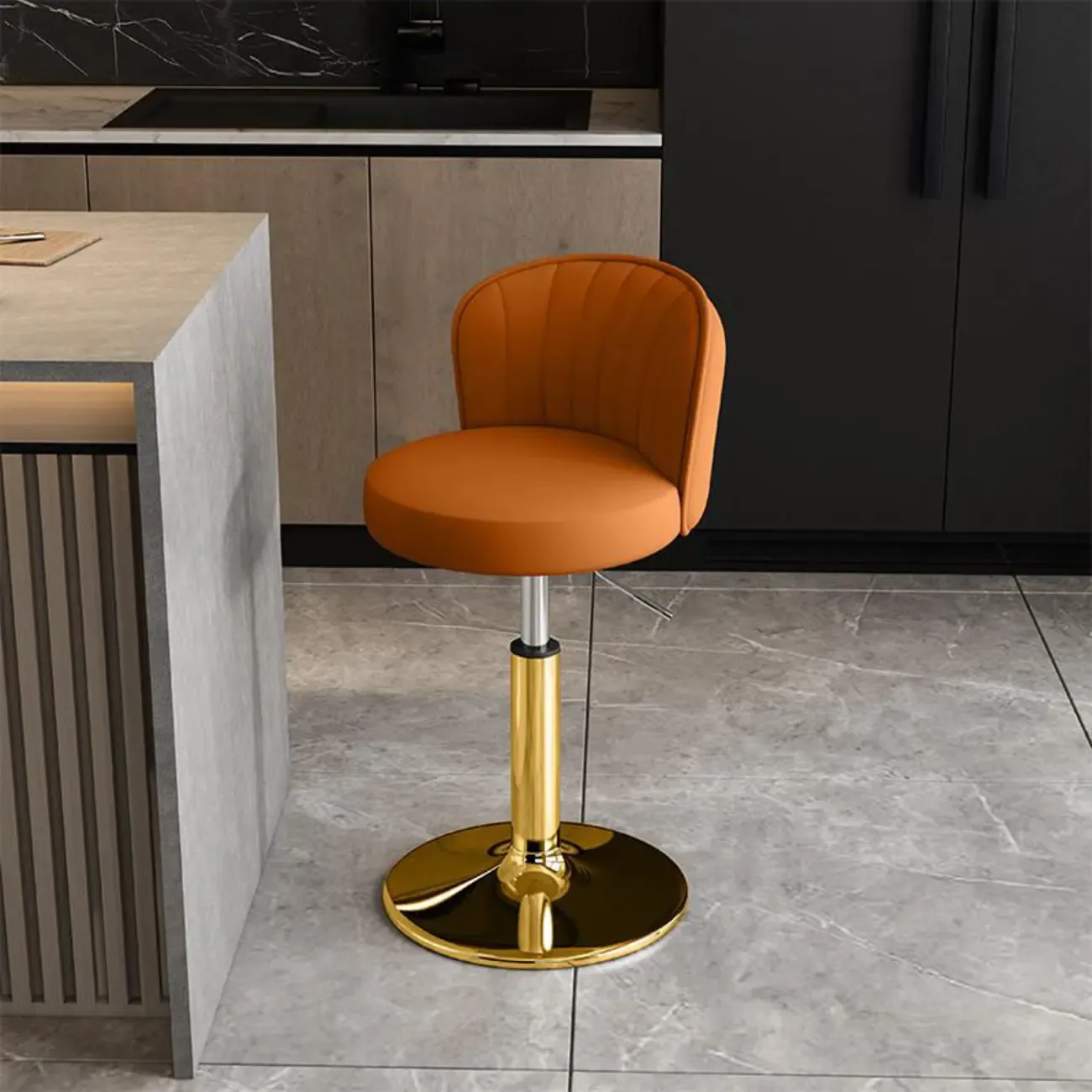 Modern Leather Adjustable Swivel Bar Stools with Back Image - 20