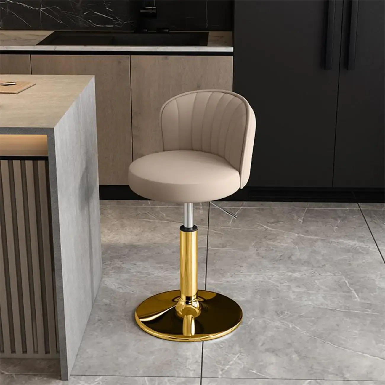 Modern Leather Adjustable Swivel Bar Stools with Back Image - 23