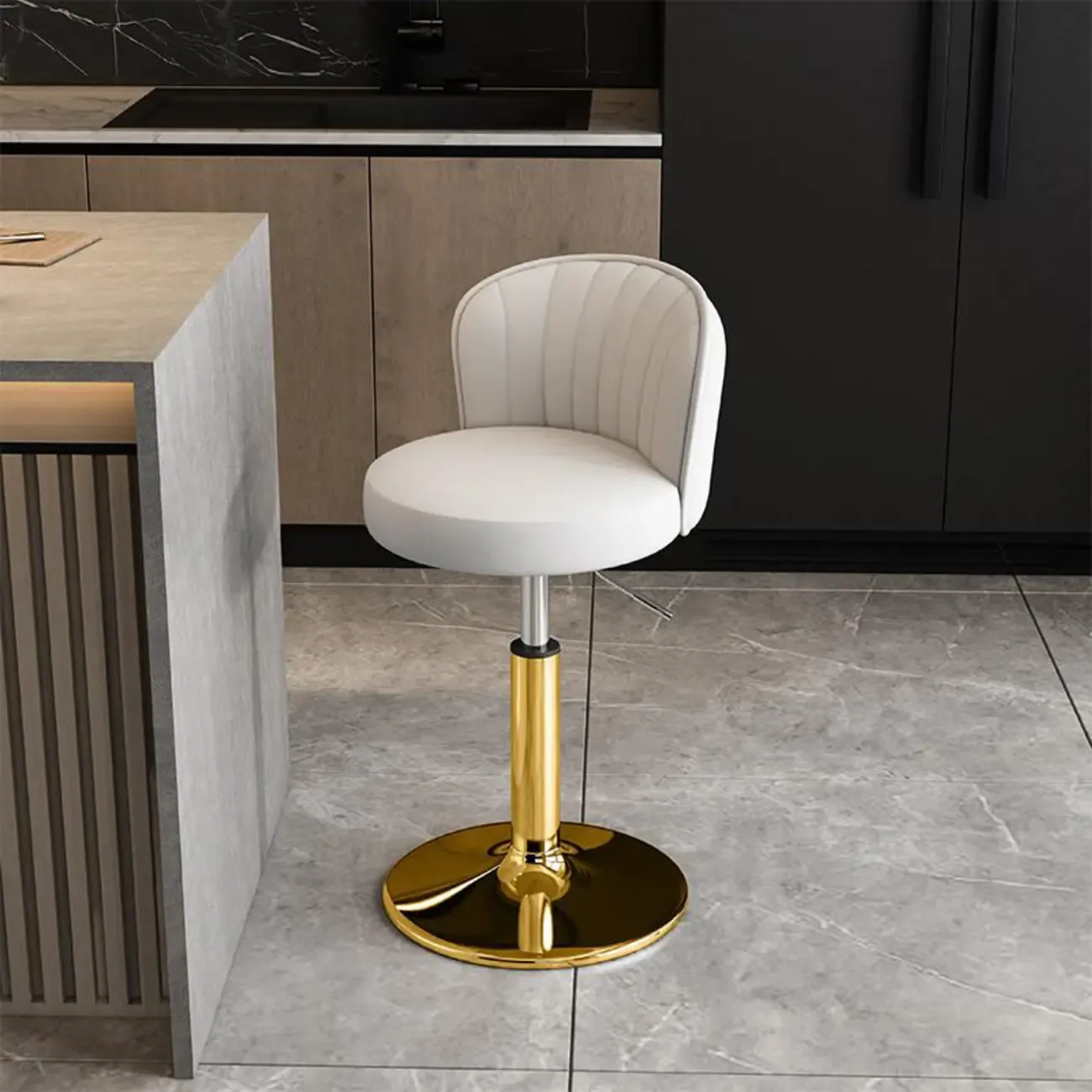 Modern Leather Adjustable Swivel Bar Stools with Back Image - 24