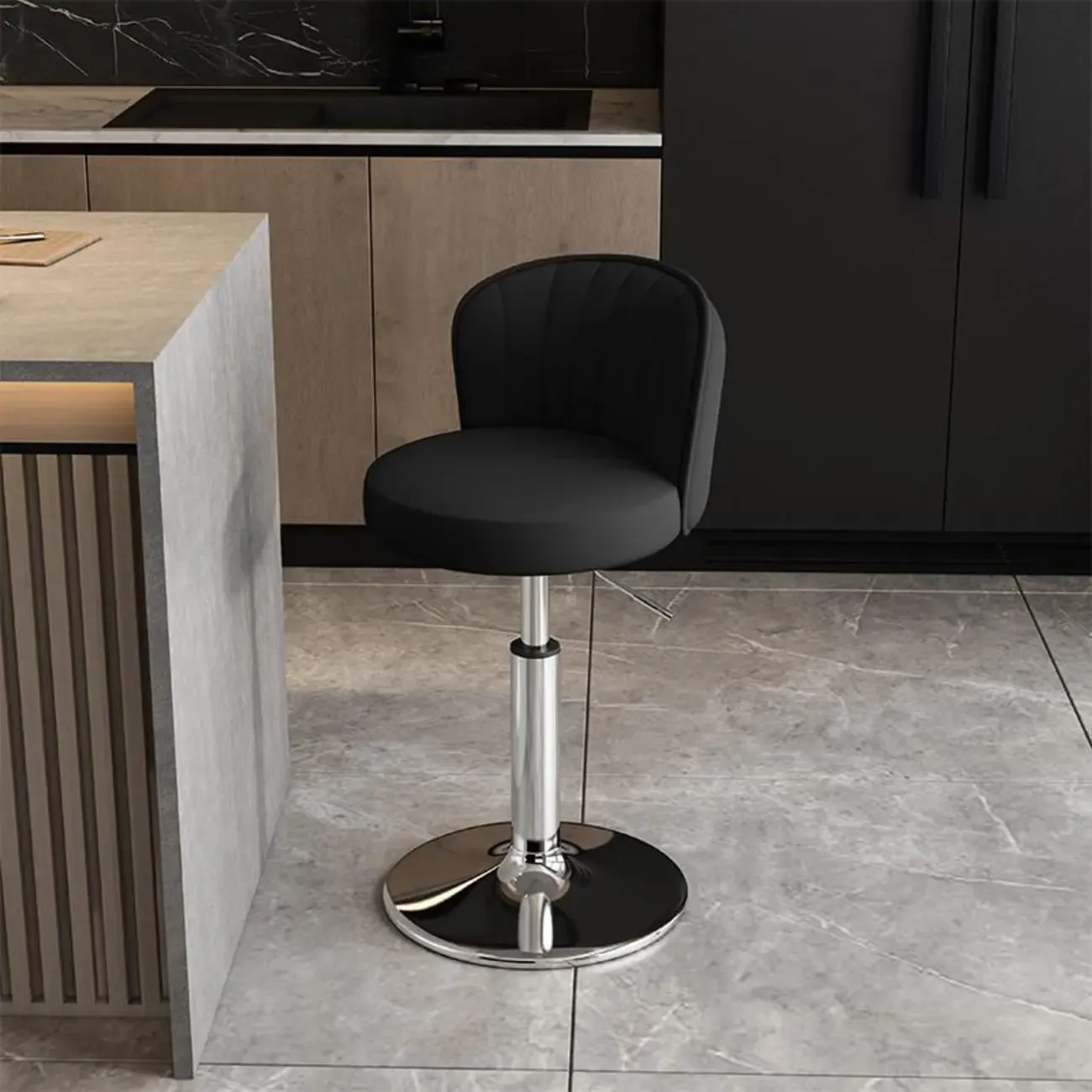 Modern Leather Adjustable Swivel Bar Stools with Back Image - 25