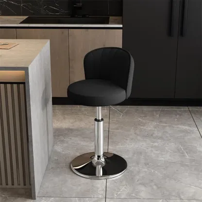 Modern Leather Adjustable Swivel Bar Stools with Back Image - 25