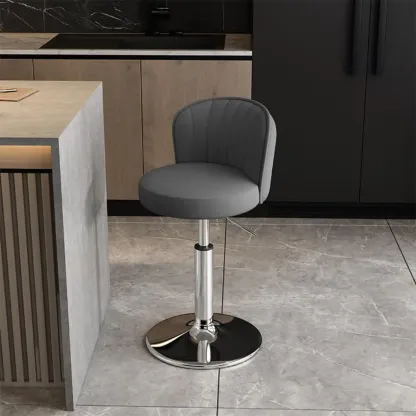 Modern Leather Adjustable Swivel Bar Stools with Back Image - 26