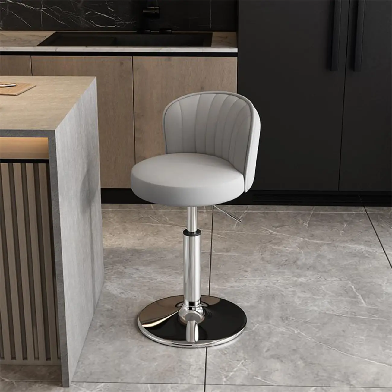 Modern Leather Adjustable Swivel Bar Stools with Back Image - 32 | homeyfad