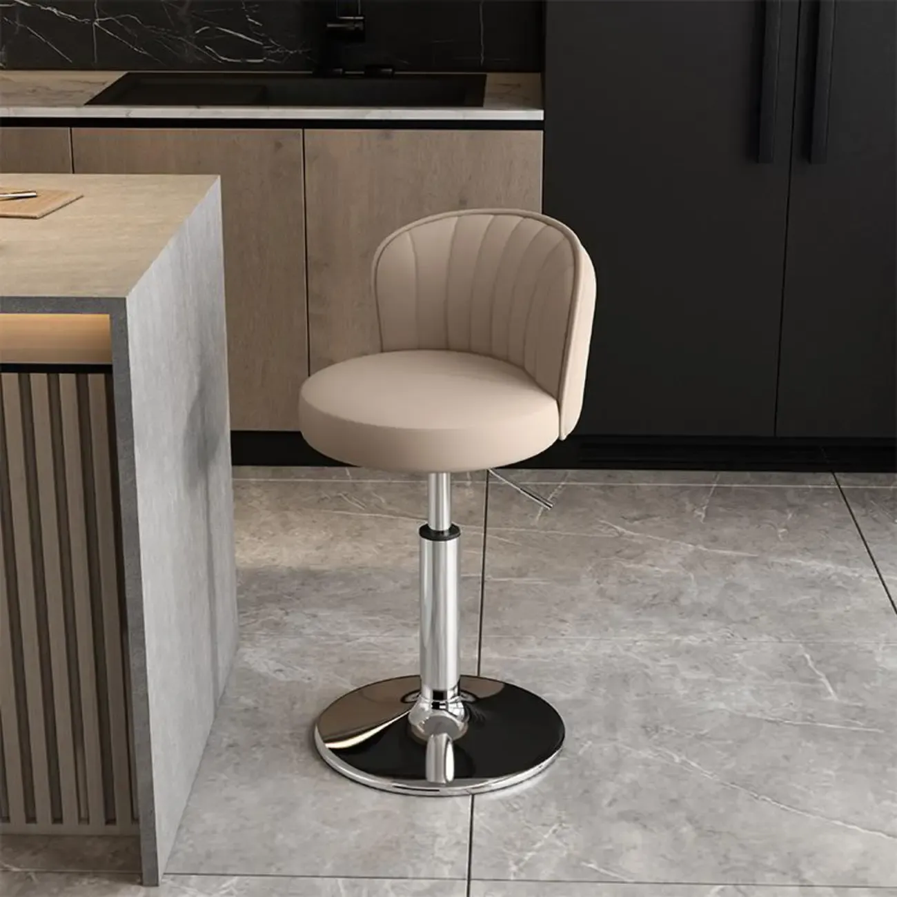Modern Leather Adjustable Swivel Bar Stools with Back Image - 31