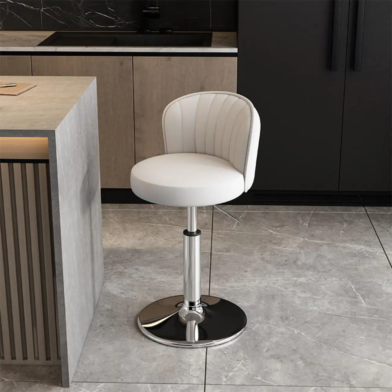 Modern Leather Adjustable Swivel Bar Stools with Back Image - 37 | homeyfad