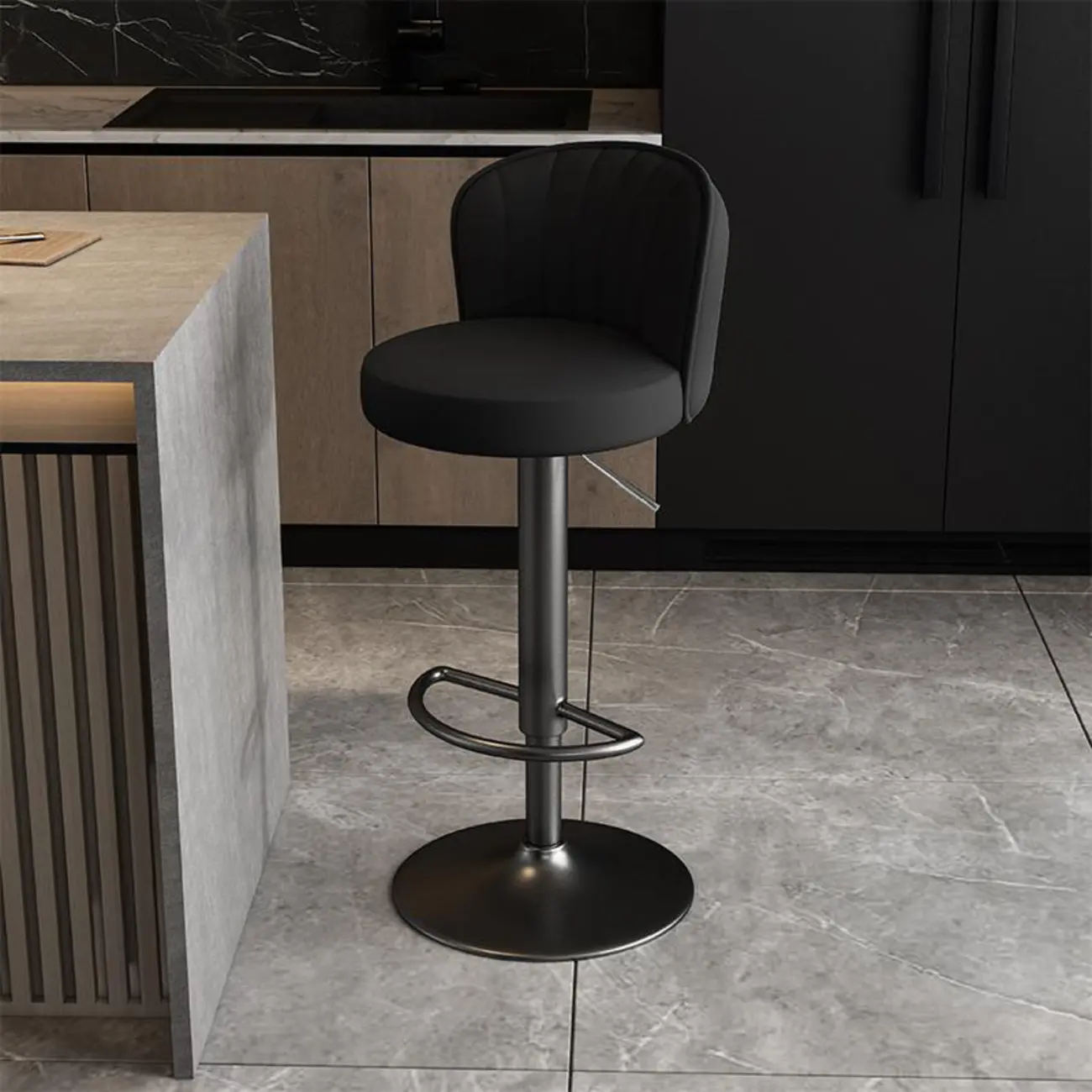 Modern Leather Adjustable Swivel Bar Stools with Back Image - 38 | homeyfad