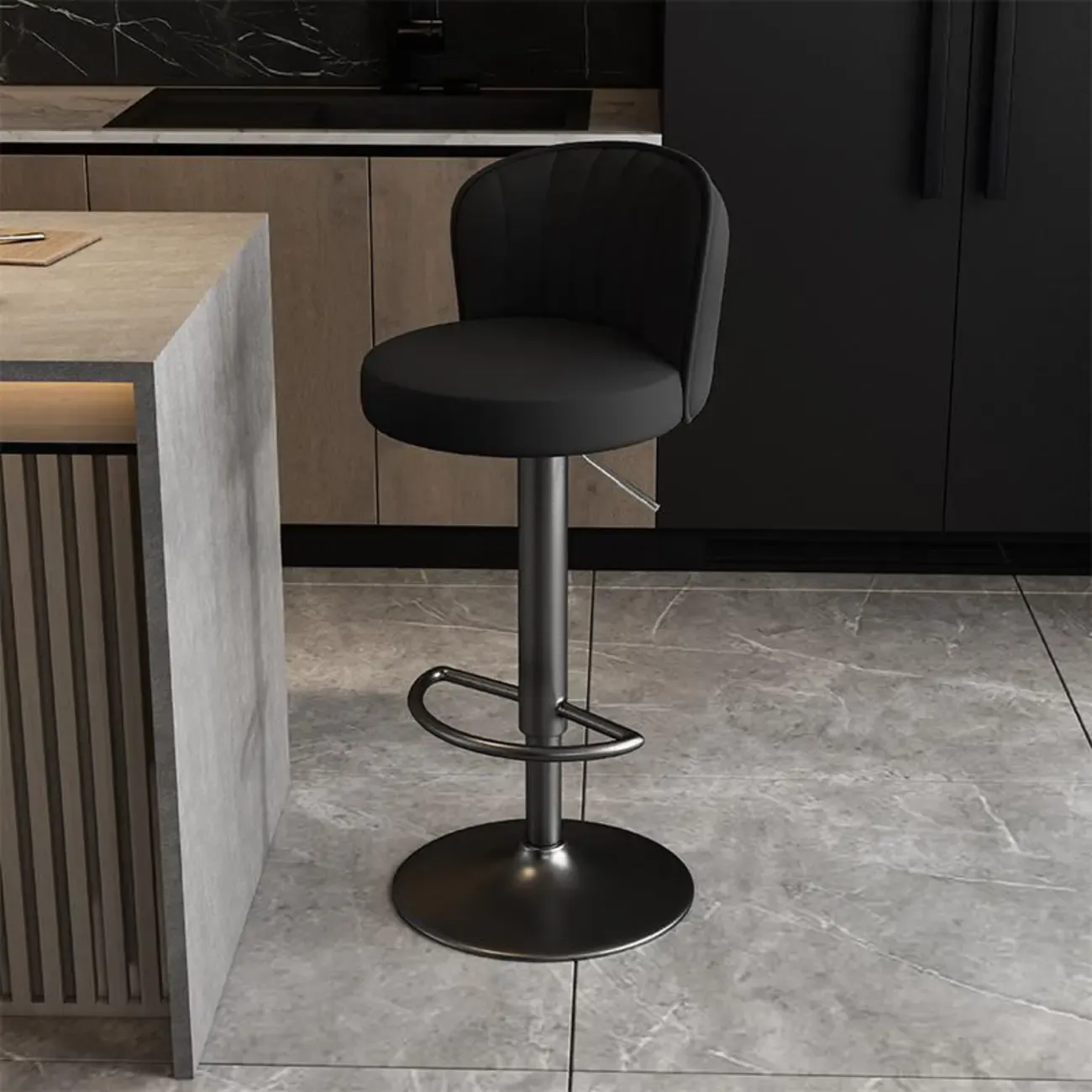 Modern Leather Adjustable Swivel Bar Stools with Back Image - 33