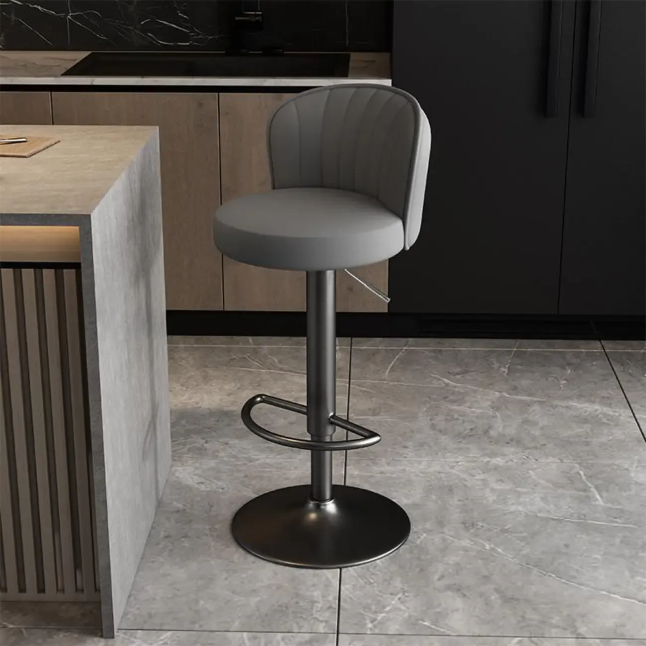 Modern Leather Adjustable Swivel Bar Stools with Back Image - 34