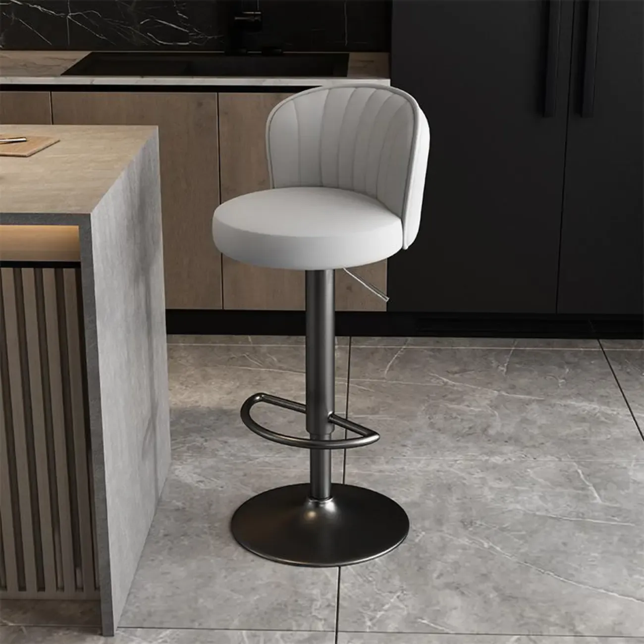 Modern Leather Adjustable Swivel Bar Stools with Back Image - 35