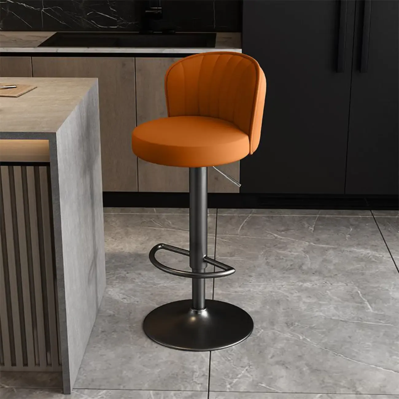 Modern Leather Adjustable Swivel Bar Stools with Back Image - 36