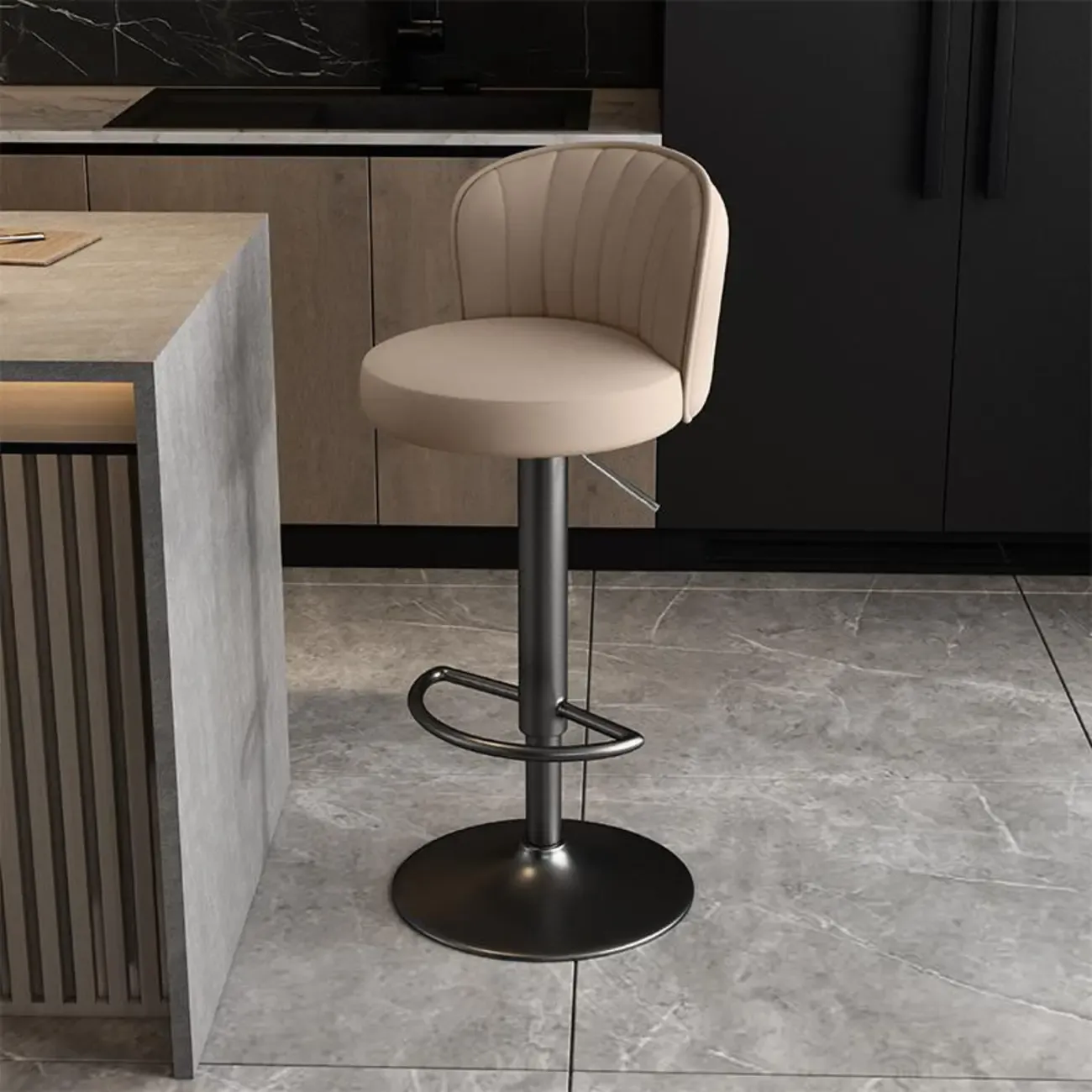 Modern Leather Adjustable Swivel Bar Stools with Back Image - 39