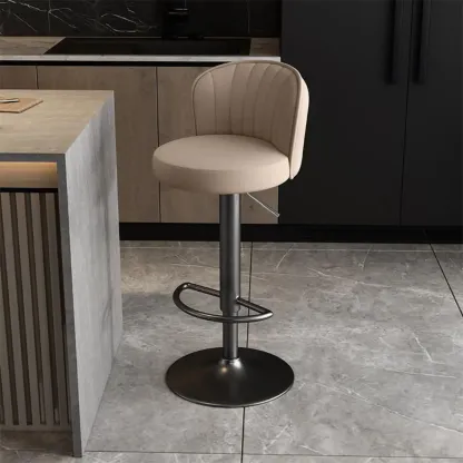 Modern Leather Adjustable Swivel Bar Stools with Back Image - 39